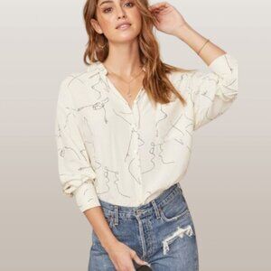 ASTR the label Women's Agnes Long Sleeve Button Down Shirt Blouse Size L Ivory